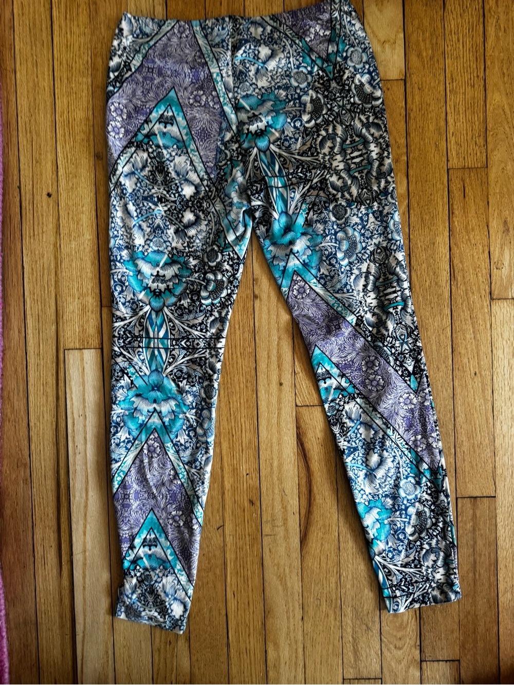 Buttery Soft Floral Leggings Blue Purple Black - fits S / M